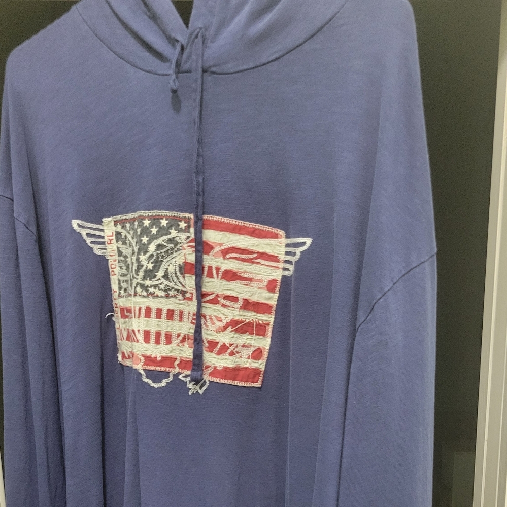 Blue Hoodie with American Flag Graphic Polo Ralph Lauren EUC Size 4xlt